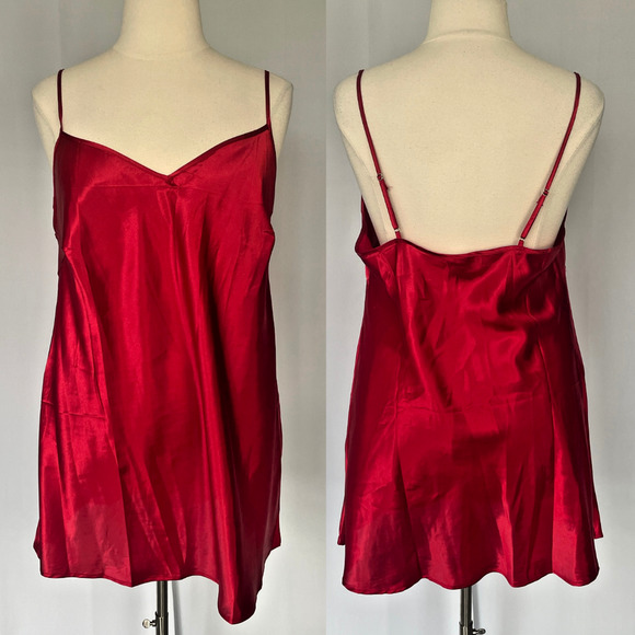 Cinema Etoile Slip Dress Plus Size 2X Red Satin Nightie Chemise Lingerie Mini - Picture 1 of 14